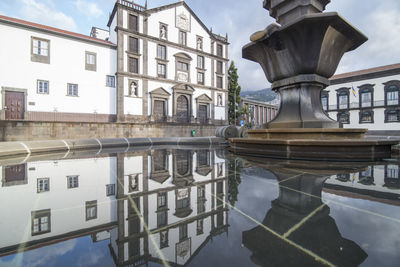 Reflection of buildings in lake