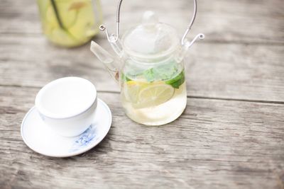 Close-up of drink in jar on table