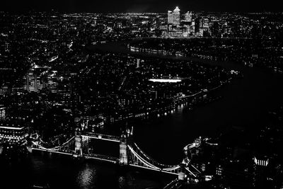 High angle view of illuminated city at night