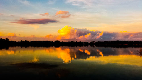 Scenic view of lake against sky during sunset