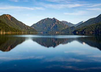 Scenic view of lake with mountains in background