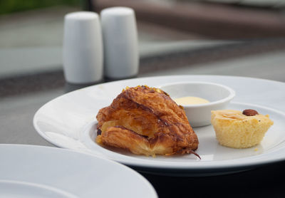 Close-up of dessert in plate on table