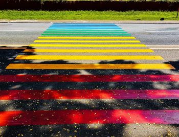 High angle view of road marking on street