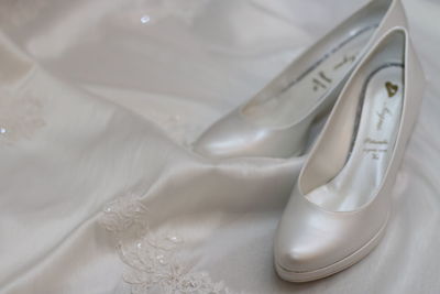 High angle view of mannequin on white table