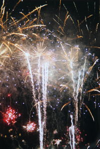 Low angle view of firework display at night