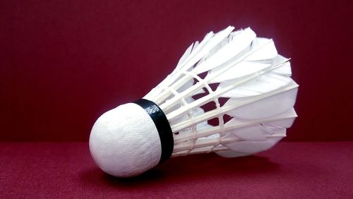 Close-up of shuttlecock on table