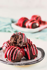 Close-up of chocolate cake on table