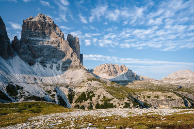 Panoramic view of snowcapped mountains against sky