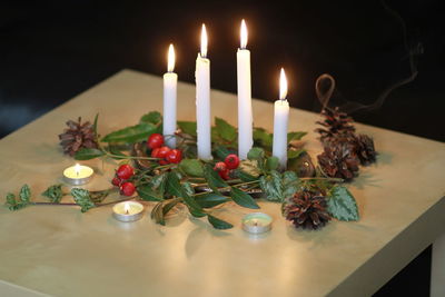 Tea light candles on table