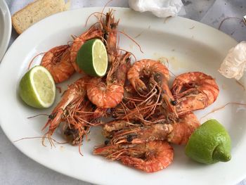 High angle view of seafood in plate