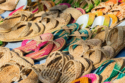 High angle view of multi colored pencils in market