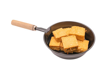 High angle view of breakfast in bowl against white background