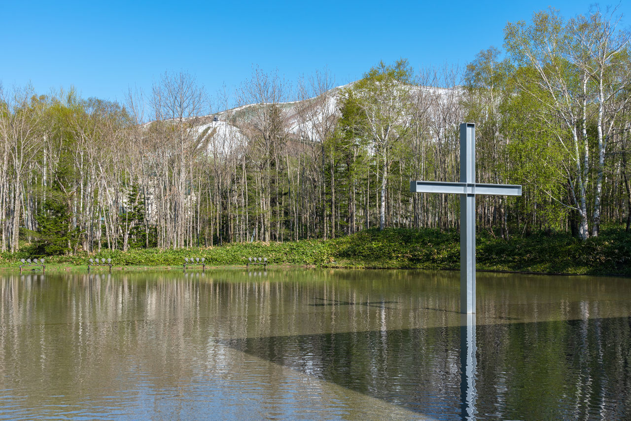 SCENIC VIEW OF LAKE WITH TREES AGAINST SKY