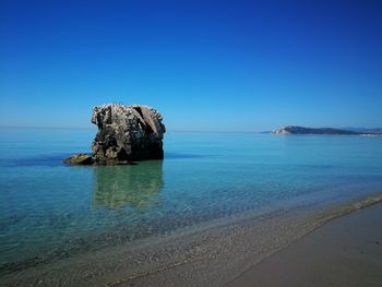 Scenic view of sea against clear blue sky