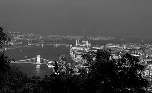 High angle view of danube river and cityscape against sky