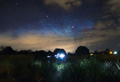 Scenic view of field against sky at night