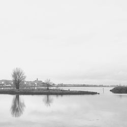 Scenic view of calm lake against clear sky