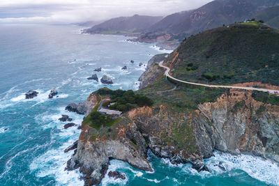 Pacific ocean and coastline in california, usa. waves and mountains. usa