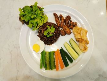 High angle view of food in plate