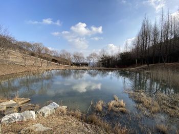 Scenic view of lake against sky