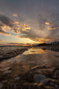 Scenic view of beach against sky during sunset