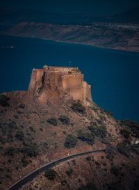 High angle view of fort on mountain