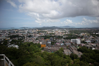 High angle view of townscape against sky