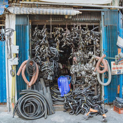 Bicycles hanging at market