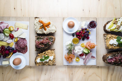 High angle view of breakfast on table