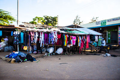 Clothes drying on clothesline against building