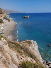 Panoramic view of beach against clear blue sky