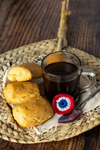 High angle view of breakfast on table