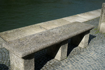 High angle view of footpath by lake