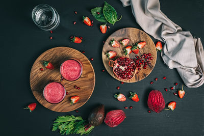 High angle view of fruits on table