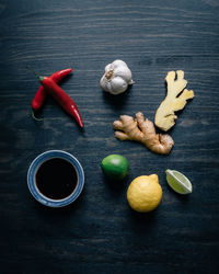 High angle view of food on table