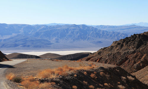 Scenic view of mountains against clear sky