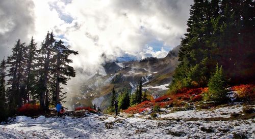 Scenic view of mountains against sky during winter