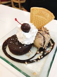 Close-up of ice cream in plate