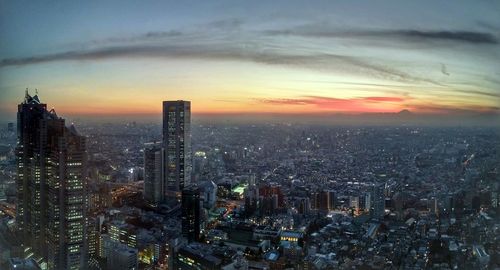 City skyline at sunset