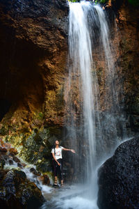 Low angle view of waterfall
