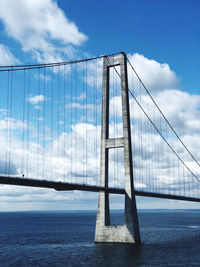 A low angle shot of the great belt bridge denmark