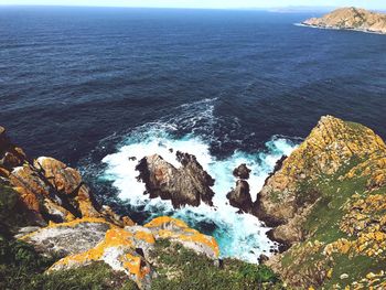 High angle view of rocks on beach