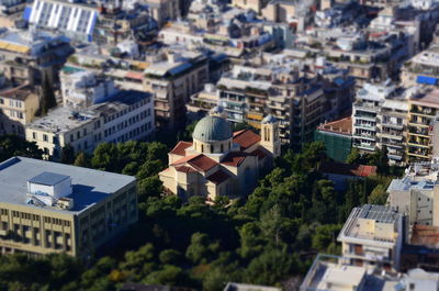 High angle view of buildings in city