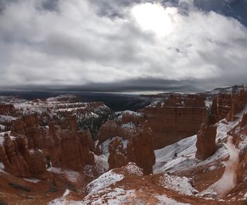 Aerial view of landscape against cloudy sky