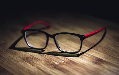 Close-up of eyeglasses on table