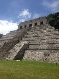 Low angle view of old ruin against sky