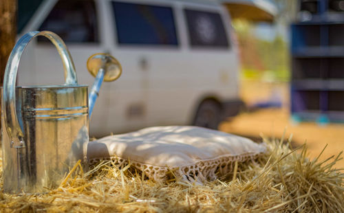 Close-up of metal water can