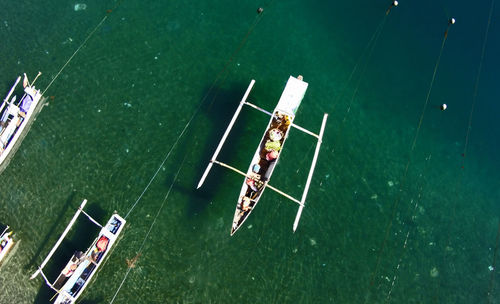 High angle view of people in boat