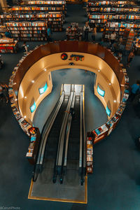 High angle view of illuminated lighting equipment at store