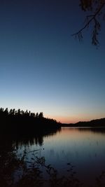 Scenic view of lake against clear blue sky